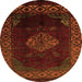 Round Machine Washable Abstract Orange Modern Area Rugs, wshabs5159org