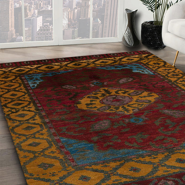 Abstract Red Modern Rug in Family Room, abs5159