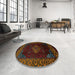 Round Machine Washable Abstract Red Rug in a Office, wshabs5159