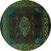 Round Machine Washable Abstract Turquoise Modern Area Rugs, wshabs5159turq