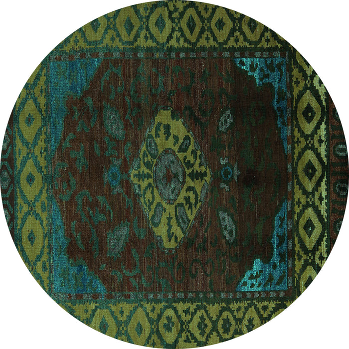 Round Abstract Turquoise Modern Rug, abs5159turq