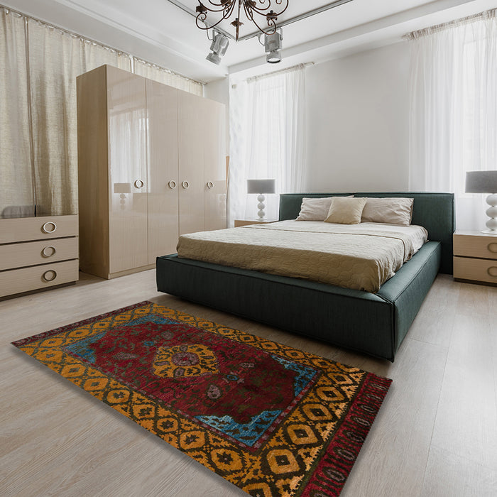 Abstract Red Modern Rug in a Bedroom, abs5159