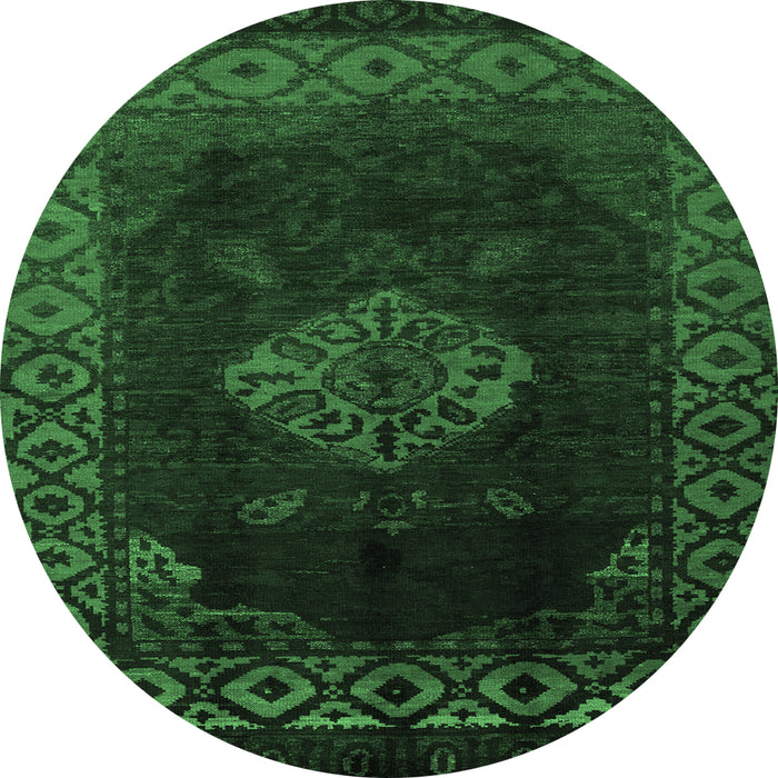 Round Machine Washable Abstract Emerald Green Modern Area Rugs, wshabs5159emgrn