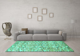 Machine Washable Abstract Turquoise Modern Area Rugs in a Living Room,, wshabs515turq