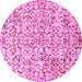 Round Machine Washable Abstract Pink Modern Rug, wshabs515pnk