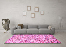 Machine Washable Abstract Pink Modern Rug in a Living Room, wshabs515pnk