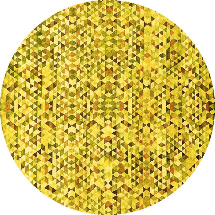 Round Machine Washable Abstract Yellow Modern Rug, wshabs515yw
