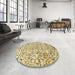 Round Machine Washable Abstract Brown Gold Rug in a Office, wshabs515