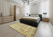 Abstract Brown Gold Modern Rug in a Bedroom, abs515