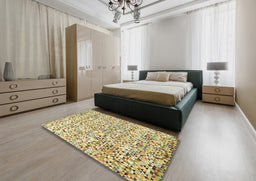 Abstract Brown Gold Modern Rug in a Bedroom, abs515