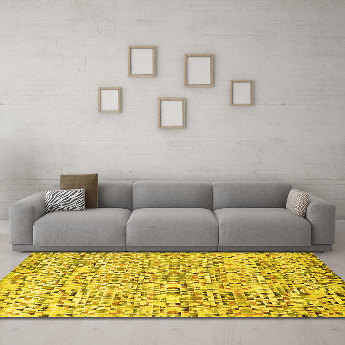 Machine Washable Abstract Yellow Modern Rug in a Living Room, wshabs515yw