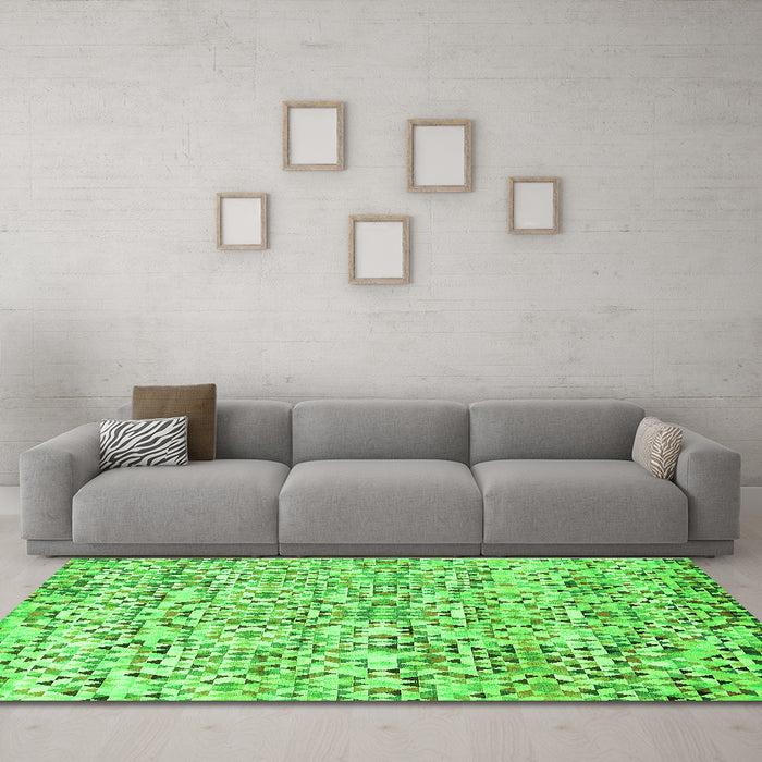 Machine Washable Abstract Green Modern Area Rugs in a Living Room,, wshabs515grn