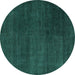 Round Machine Washable Abstract Turquoise Modern Area Rugs, wshabs5160turq