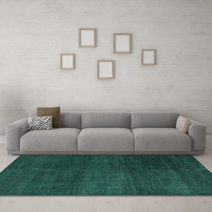 Machine Washable Abstract Turquoise Modern Area Rugs in a Living Room,, wshabs5160turq