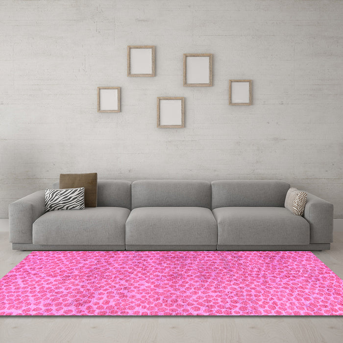 Machine Washable Abstract Pink Modern Rug in a Living Room, wshabs5161pnk