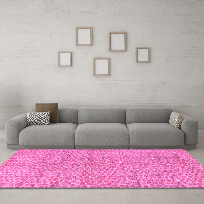 Machine Washable Abstract Pink Modern Rug in a Living Room, wshabs5162pnk