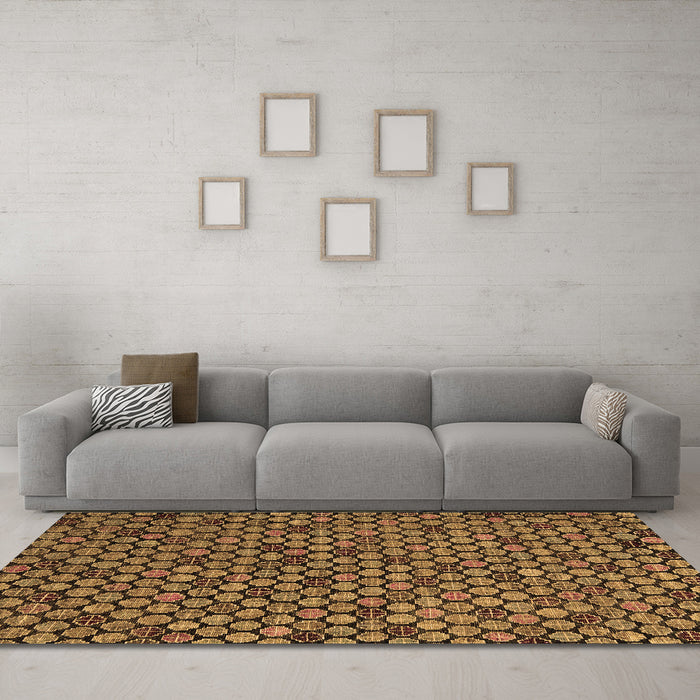 Machine Washable Abstract Brown Modern Rug in a Living Room,, wshabs5163brn