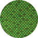 Round Machine Washable Abstract Green Modern Area Rugs, wshabs5163grn