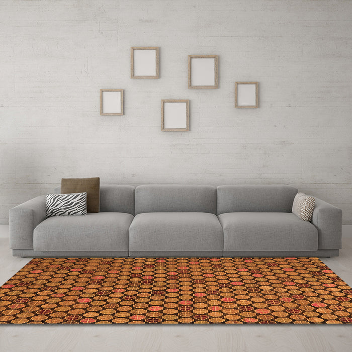 Machine Washable Abstract Orange Modern Area Rugs in a Living Room, wshabs5163org