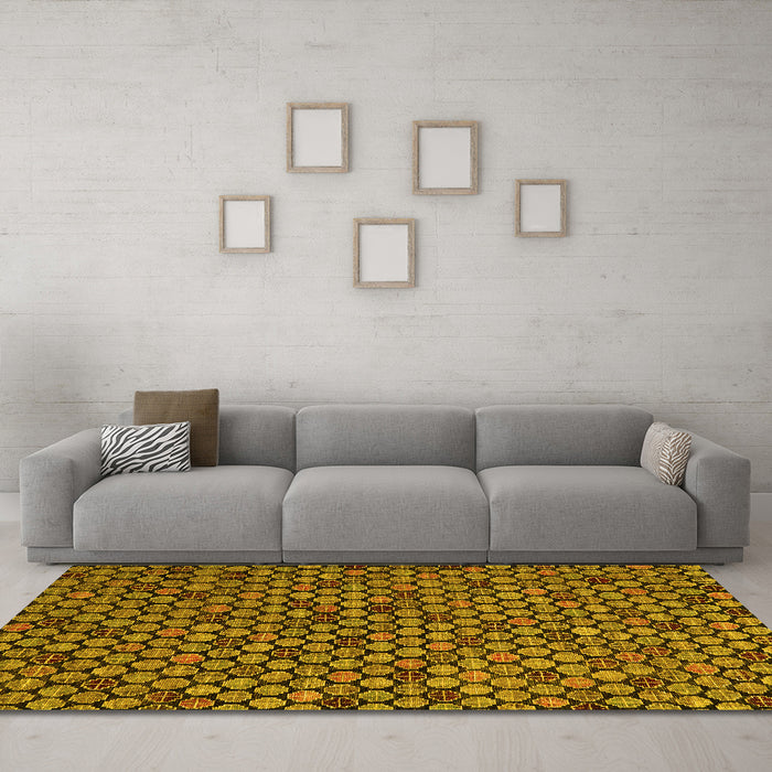 Machine Washable Abstract Yellow Modern Rug in a Living Room, wshabs5163yw