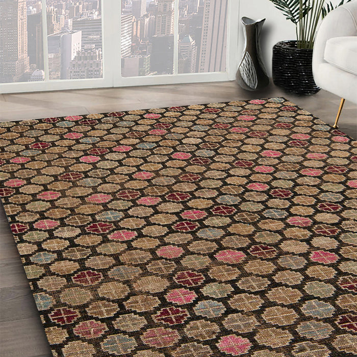 Machine Washable Abstract Bakers Brown Rug in a Family Room, wshabs5163