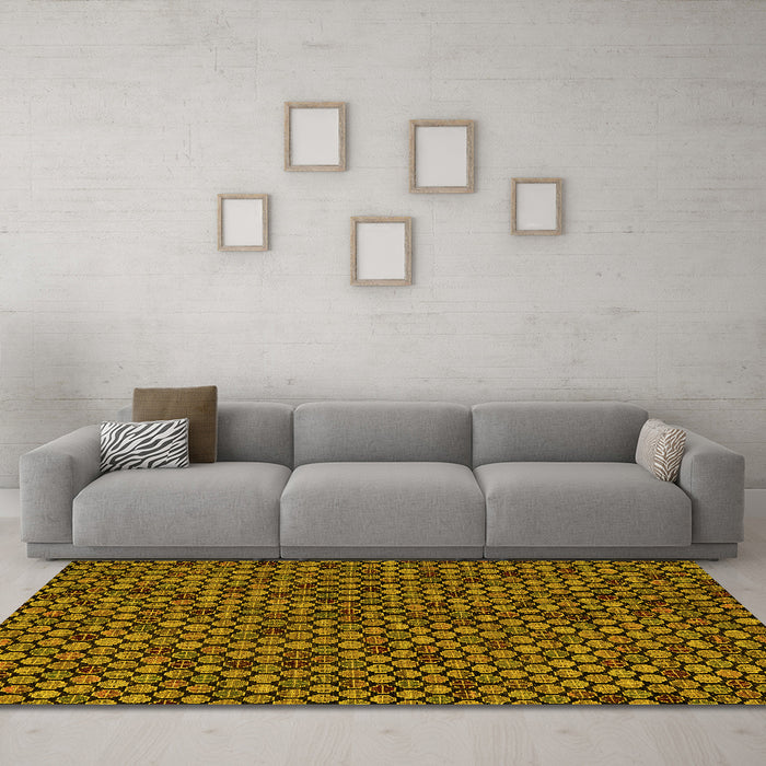 Machine Washable Abstract Yellow Modern Rug in a Living Room, wshabs5164yw