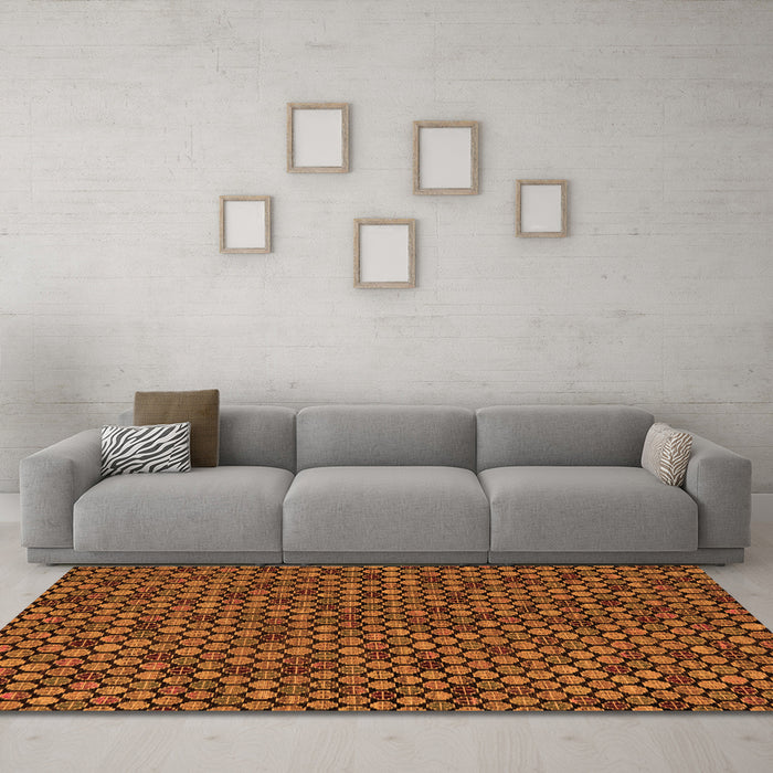 Machine Washable Abstract Orange Modern Area Rugs in a Living Room, wshabs5164org