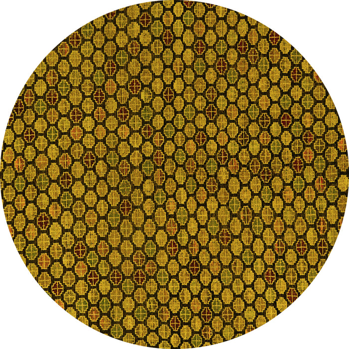 Round Abstract Yellow Modern Rug, abs5164yw