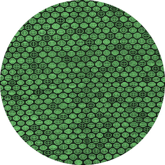 Round Machine Washable Abstract Emerald Green Modern Area Rugs, wshabs5164emgrn