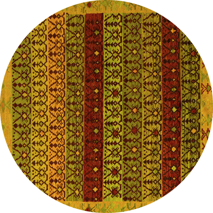 Round Machine Washable Abstract Yellow Modern Rug, wshabs5165yw