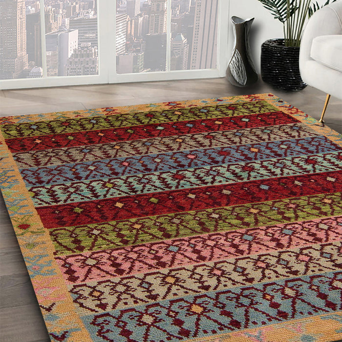 Machine Washable Abstract Saffron Red Rug in a Family Room, wshabs5165