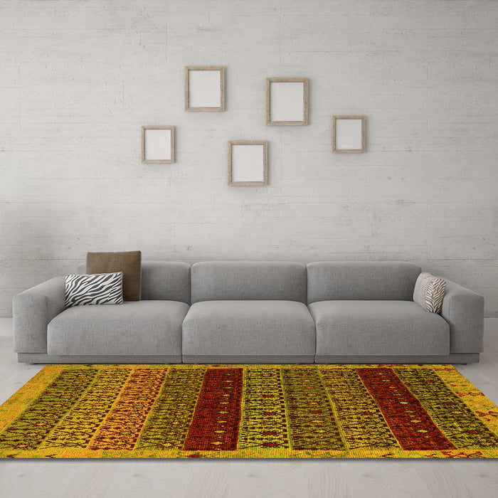 Machine Washable Abstract Yellow Modern Rug in a Living Room, wshabs5165yw