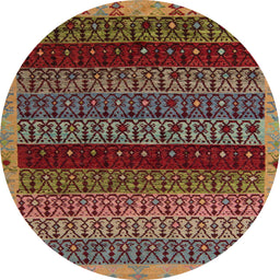 Round Machine Washable Abstract Saffron Red Rug, wshabs5165