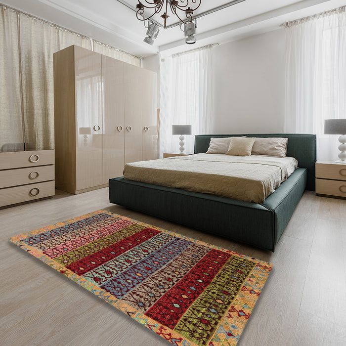 Abstract Saffron Red Modern Rug in a Bedroom, abs5165