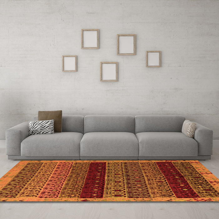 Machine Washable Abstract Orange Modern Area Rugs in a Living Room, wshabs5165org