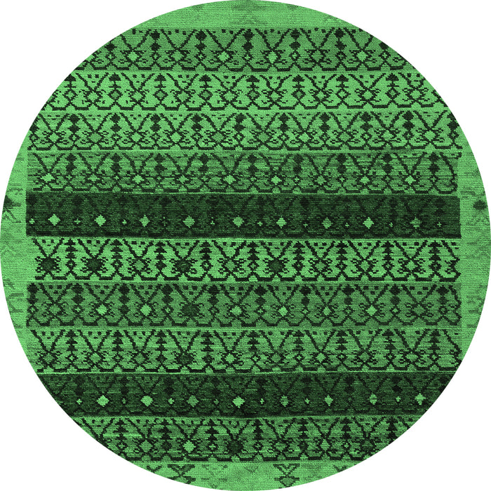 Round Machine Washable Abstract Emerald Green Modern Area Rugs, wshabs5165emgrn