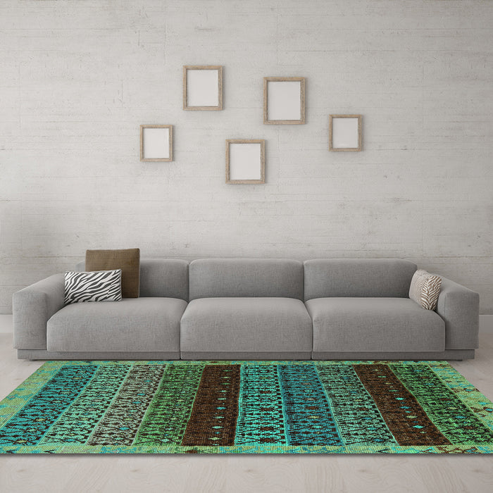Machine Washable Abstract Turquoise Modern Area Rugs in a Living Room,, wshabs5165turq