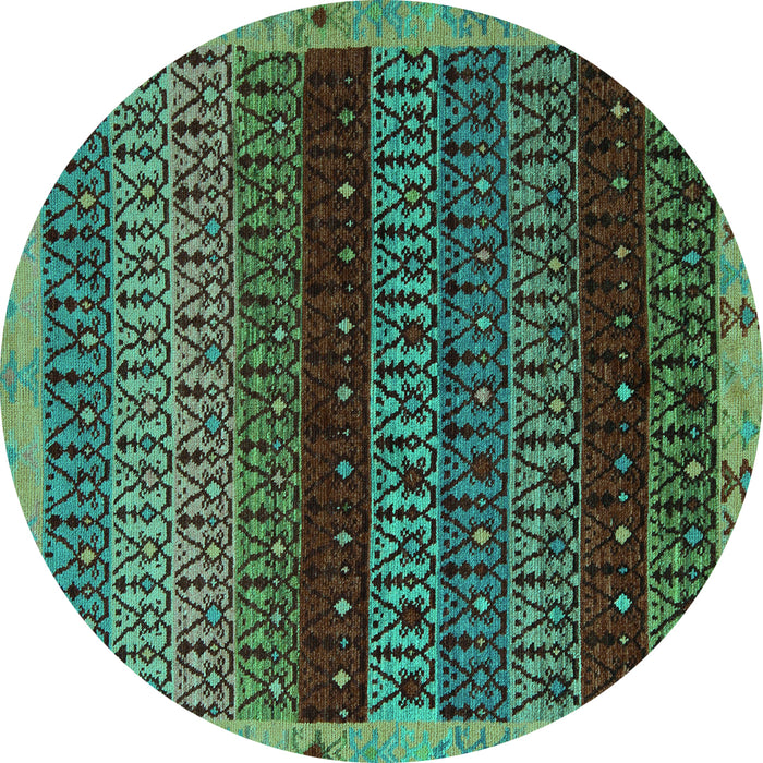 Round Machine Washable Abstract Turquoise Modern Area Rugs, wshabs5165turq