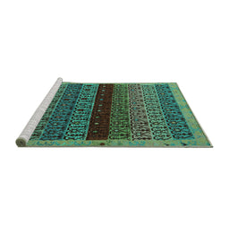 Sideview of Machine Washable Abstract Turquoise Modern Area Rugs, wshabs5165turq