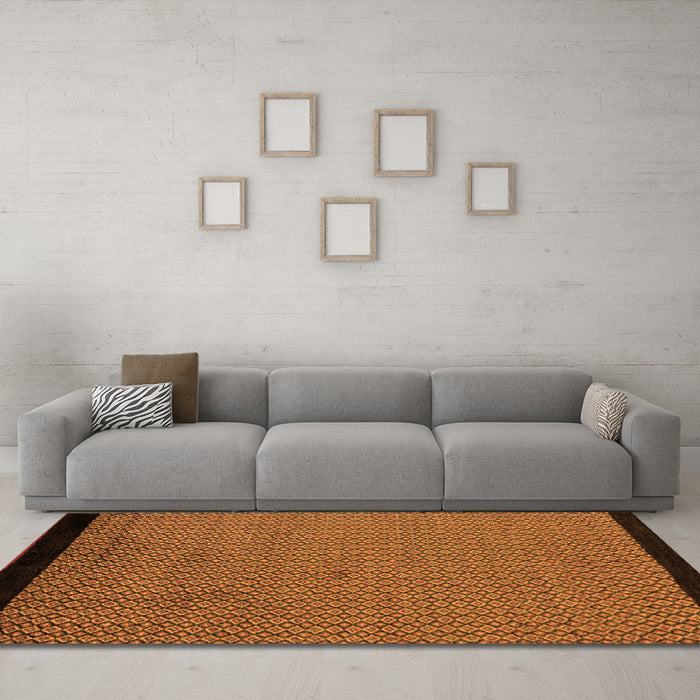 Machine Washable Abstract Orange Modern Area Rugs in a Living Room, wshabs5166org