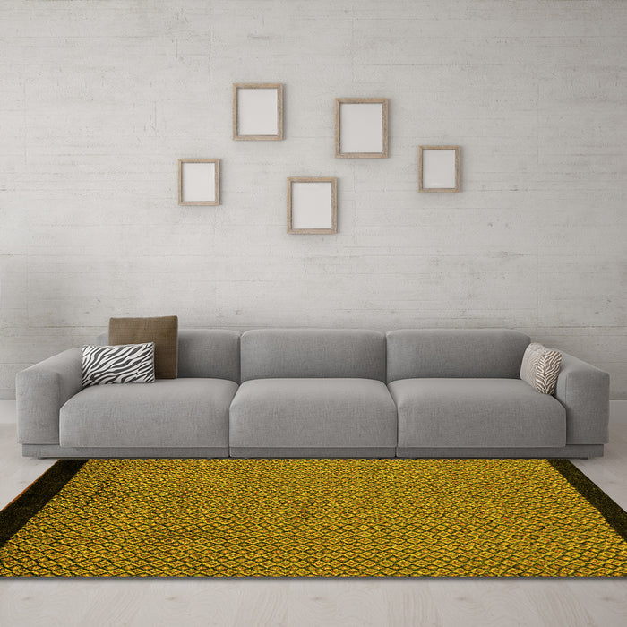 Machine Washable Abstract Yellow Modern Rug in a Living Room, wshabs5166yw