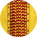 Round Abstract Yellow Modern Rug, abs5167yw