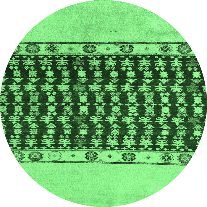 Round Machine Washable Abstract Emerald Green Modern Area Rugs, wshabs5167emgrn