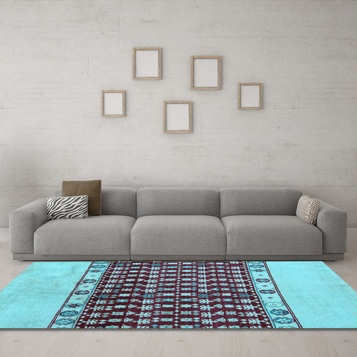 Machine Washable Abstract Light Blue Modern Rug in a Living Room, wshabs5167lblu