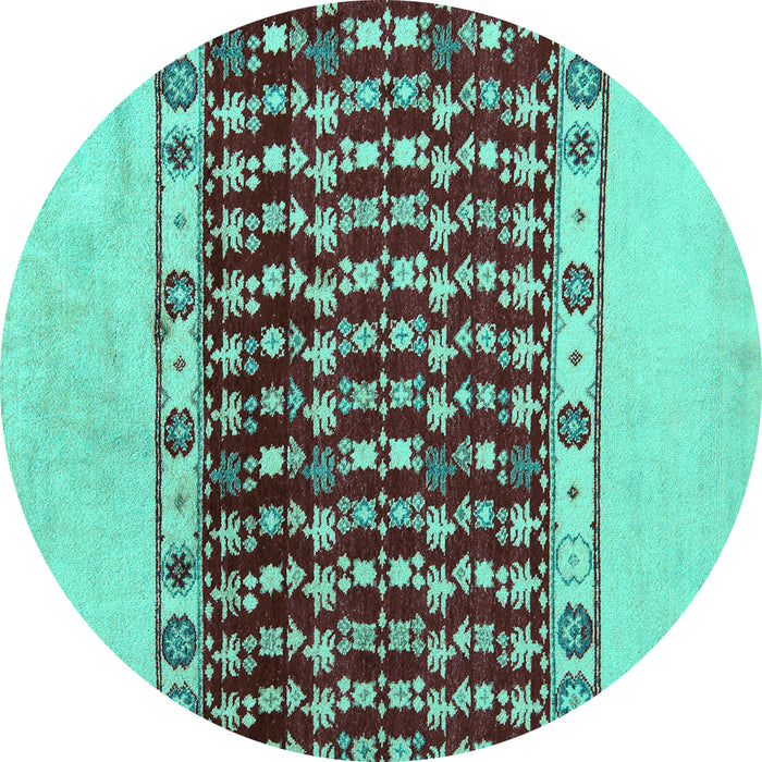 Round Machine Washable Abstract Turquoise Modern Area Rugs, wshabs5167turq