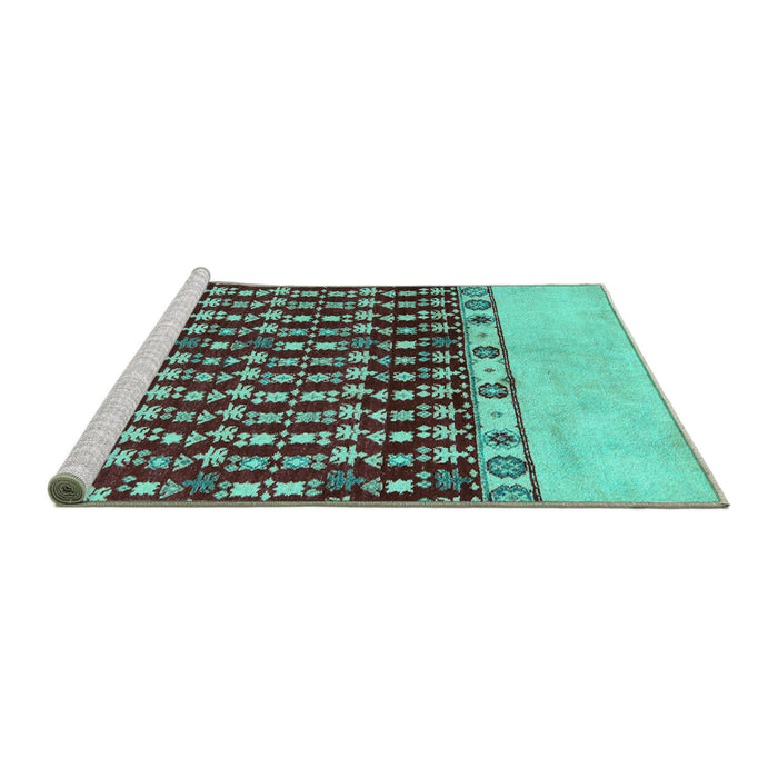 Sideview of Machine Washable Abstract Turquoise Modern Area Rugs, wshabs5167turq