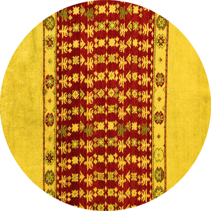 Round Machine Washable Abstract Yellow Modern Rug, wshabs5167yw