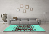 Machine Washable Abstract Turquoise Modern Rug, wshabs5167turq