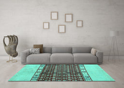 Machine Washable Abstract Turquoise Modern Area Rugs in a Living Room,, wshabs5167turq