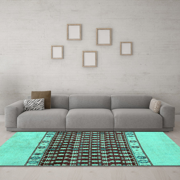 Machine Washable Abstract Turquoise Modern Area Rugs in a Living Room,, wshabs5167turq